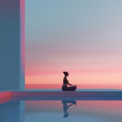 Woman, meditation and spiritual in a home with mockup space and yoga for balance and mindfulness. International Yoga Day.