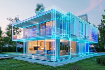 Innovative holographic home visualization: futuristic living spaces.