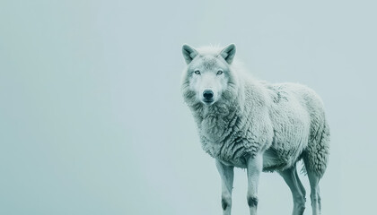A white wolf in sheep's clothing standing in the snow