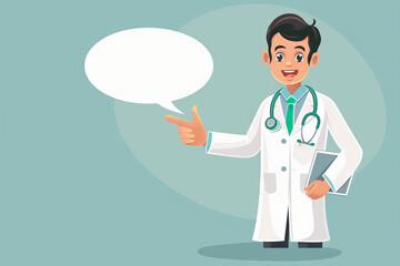 vector of male Doctor Pointing to Speech Bubble on Light Background