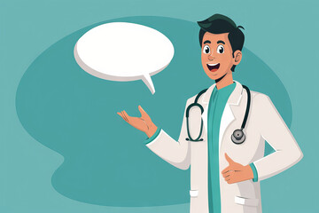 vector of male medic with empty Speech Bubble on teal Background
