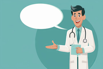 vector of male Doctor with empty Speech Bubble on teal Background