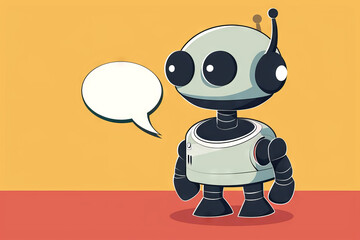 vector of Robot with Speech Bubble on yellow and red Background