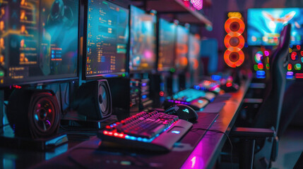 A computer workstation with a keyboard, mouse, and monitor