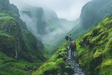 people travelling in the wild, hiking