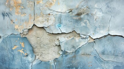 Fototapeta premium A blue and white distressed wall with peeling paint