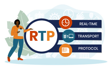 RTP - Real Time Transport Protocol acronym. business concept background. vector illustration concept with keywords and icons. lettering illustration with icon