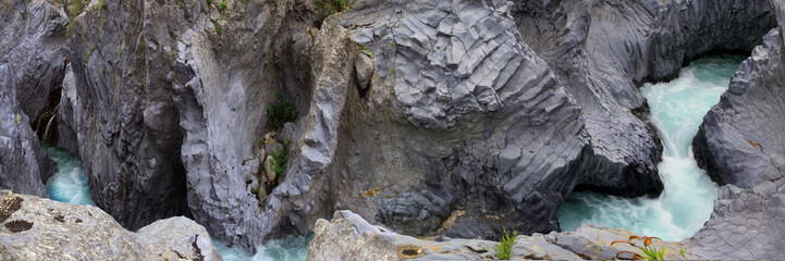 Gole dell Alcantara Schlucht am Fluß Alcantara, Sizilien, Italien, Europa, Panorama 