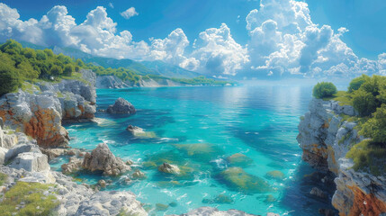 Cliffside Ocean View - A panoramic view from a cliff overlooking the vast ocean.