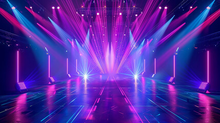 Blue pink rays of light background empty show scene