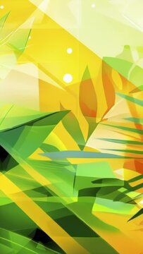Stylized abstract summer foliage, a digital art depiction of sunlit leaves with modern flair, capturing the seasons warmth and vitality, art of sunlit leaves