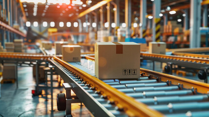 Naklejka premium A conveyor belt with boxes on it