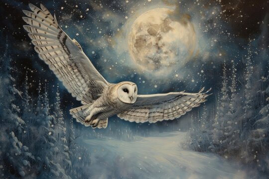 The Winter Owl owl painting animal.