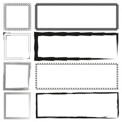 Geometric border set. Grunge rectangle frames. Abstract square shapes. Artistic lines design. Vector illustration. EPS 10.