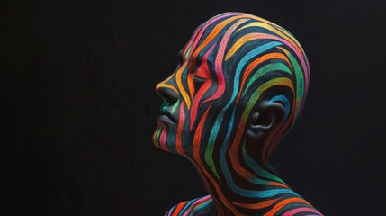 Man face painting with colourful stripes. Concept for different people in this world who can all live together 