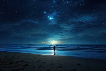 Starry sky night beach sea