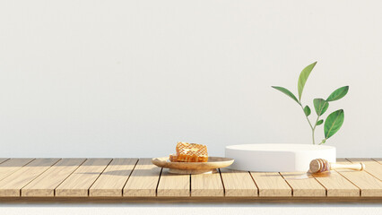 Mockup 3D background white podium with honeycomb for product presentation