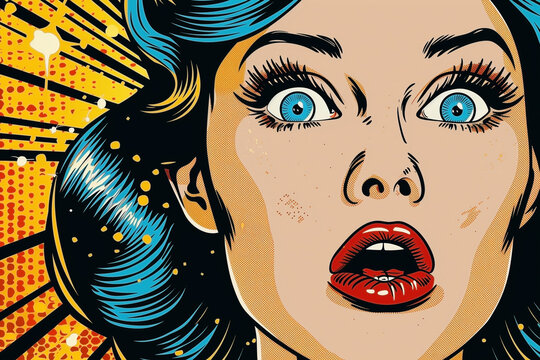 Surprised young woman with open mouth in pop art style