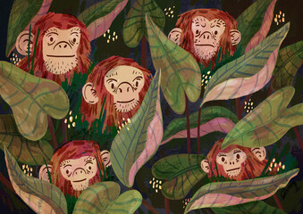 Monkeys in the Jungle Illustration