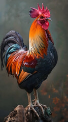 Radiant Rooster showcasing Multihued feathers in natural environment