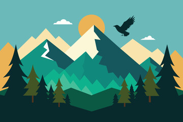 Background Landscape mountain forest with eagle vector design