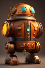 cute big steampunk robot in hat, futuristic, Ai generated illustration