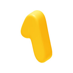 Number 1. One Number sign yellow color. Realistic 3d design in cartoon style. Isolated on white background. vector illustration