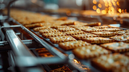 Production of cookie cracker at the factory.