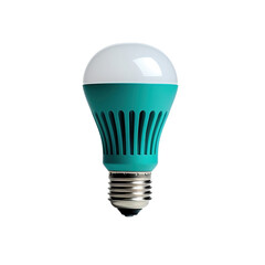 light bulb turquoise color isolated on transparent background.