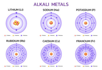 Alkali metal elements on the periodic table. Information for learning chemistry