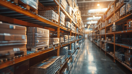 Warehouse shelves with boxes