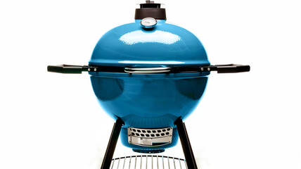 a blue BBQ kettle, grill, grilling, backyard grill, summer time