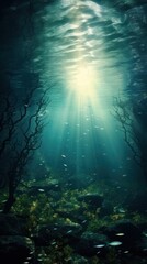 Naklejka premium Underwater sunlight sea outdoors.
