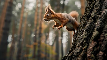 Vibrant Squirrel in Natural Habitat, A Moment Captured in the Forest. Wildlife Photography, Perfect for Eco-Themed Projects. AI