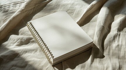 rustic spiral notebook mockup, closed diary on textured fabric background