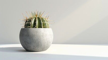 tiny prickly pear cactus in sleek ceramic planter pot, minimalist indoor desert decor