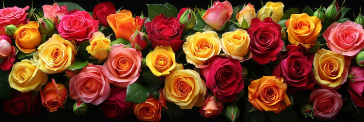 close up red yellow pink roses background, colorful roses - Powered by Adobe