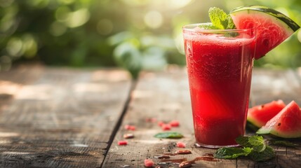 refreshing watermelon juice glass garnished with mint and fruit slice, summer beverage delight