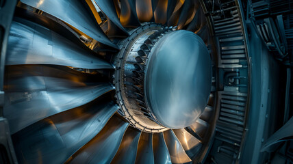 Close-up of a jet engine turbine.