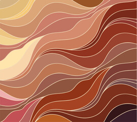 An art piece showcasing waves in varying shades of brown, peach, magenta, and electric blue. The pattern and slope of the waves create a mesmerizing visual event