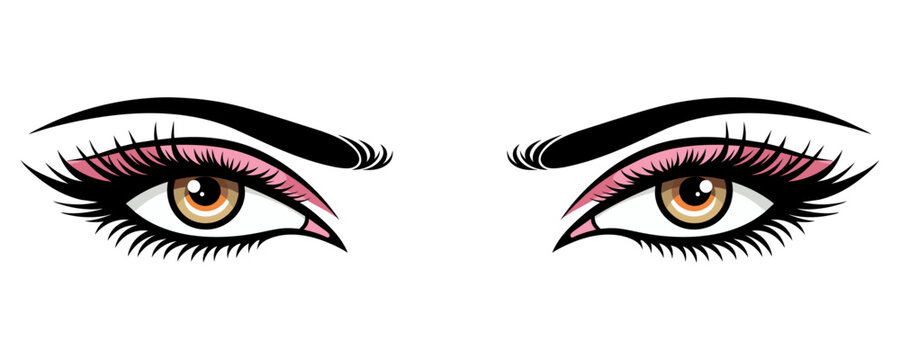 Hand-drawn  beauty female eyes with perfectly shaped eyebrows and very thick eyelashes. The idea for a business card, vector design. The perfect image for a beauty salon