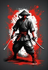Samurai. T-shirt print design. Digital art. Interior decoration, images to print for wall decoration
