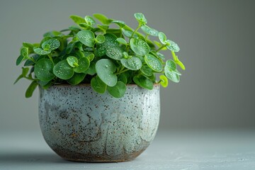 Photo of a houseplant in a painted ceramic pot isolated on white background shot in a studio.