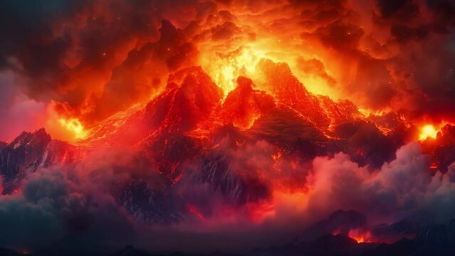 Fiery Olympus Eruption: A Mythic Spectacle. Concept Mythology, Natural Disasters, Devastation, Ancient Gods, Volcanic Eruption