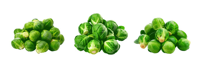 Three piles of green broccoli are piled on top of each other Set of png elements.