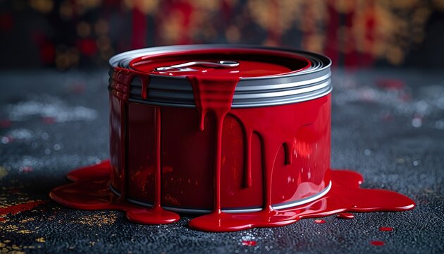 large open used can of red paint