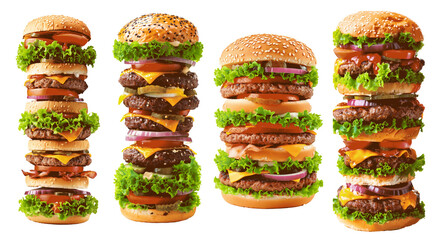 A series of hamburgers stacked on top of each other Set of png elements.
