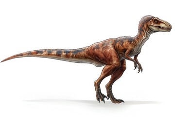 Agile Velociraptor, sleek and cunning, ready to pounce, vivid colors captured in high detail, isolated on white background