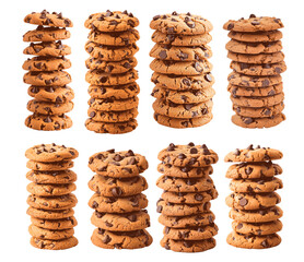 A stack of chocolate chip cookies Set of png elements.
