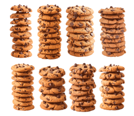A stack of chocolate chip cookies Set of png elements.